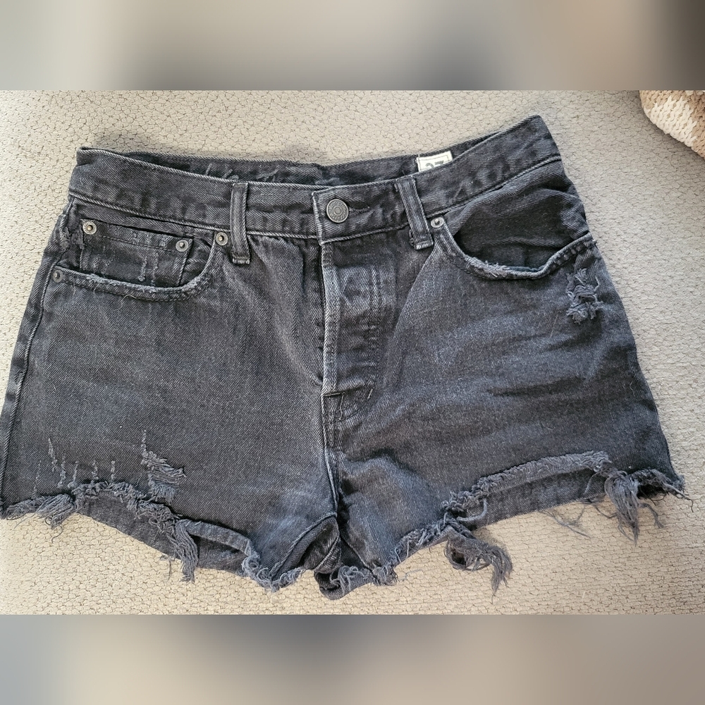 FP Distressed Black Denim Shorts